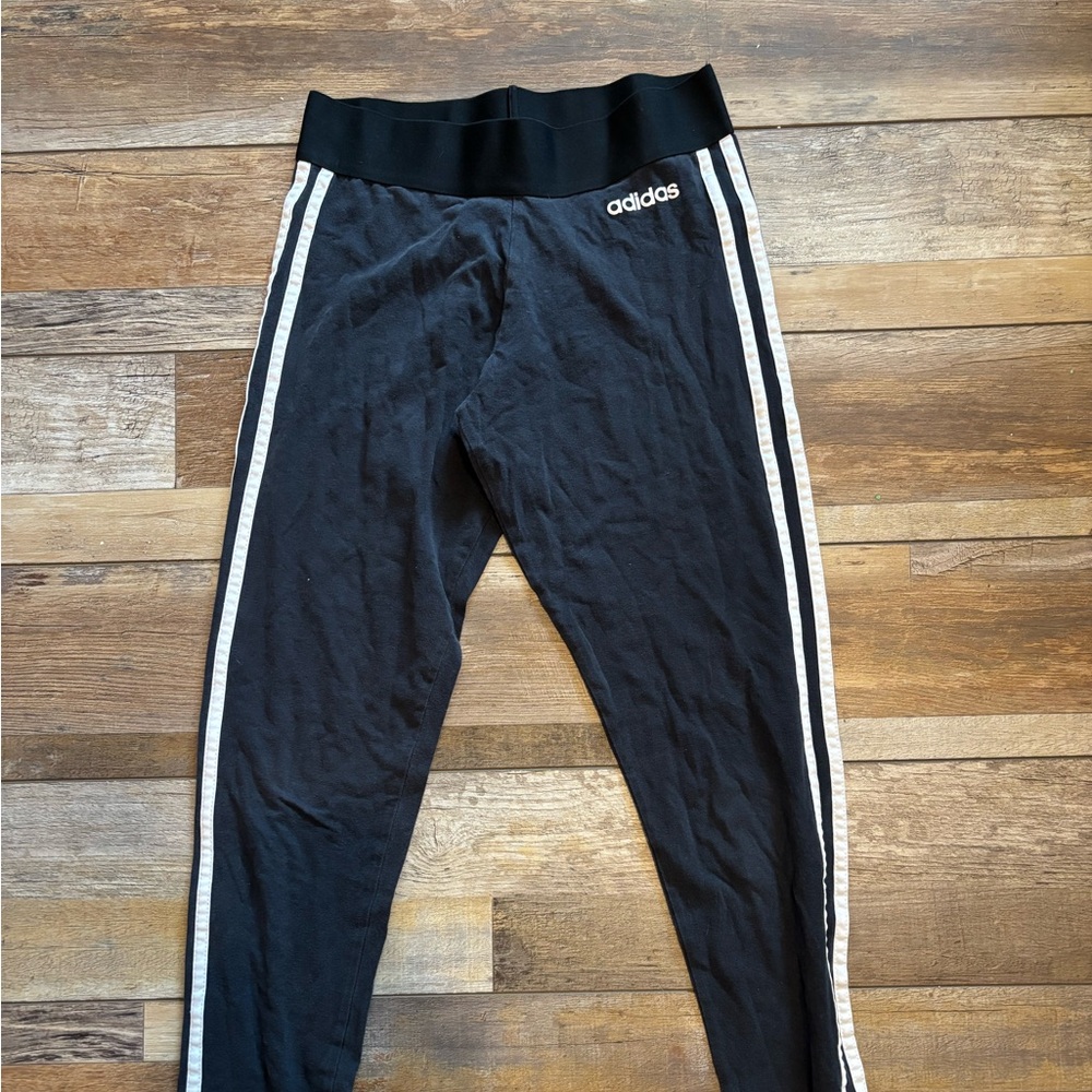 adidas Black Leggings with White Side Stripes